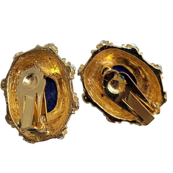 Lapis Inspired Sodalite & Crystal Clip-On Earrings Entrunscun Inspired Vintage - Picture 11 of 15